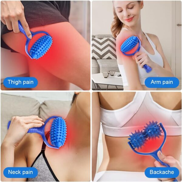 Riisoyu Rodillo de Masaje de bola de masaje, Bolas de Masaje Hedgeball con Mango Bola de Masaje Fascial Intercambiable para dolor muscular en piernas espalda brazos y hombros, azul - Image 5