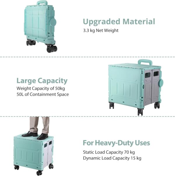 COLFULINE Carro Carrito de Compra Plegable con Rueda Giratoria de 360° Silencioso,Capacidad de 50 litros, Capacidad de Carga hasta 70 kg para Comestibles, Compras, Oficina - Image 4