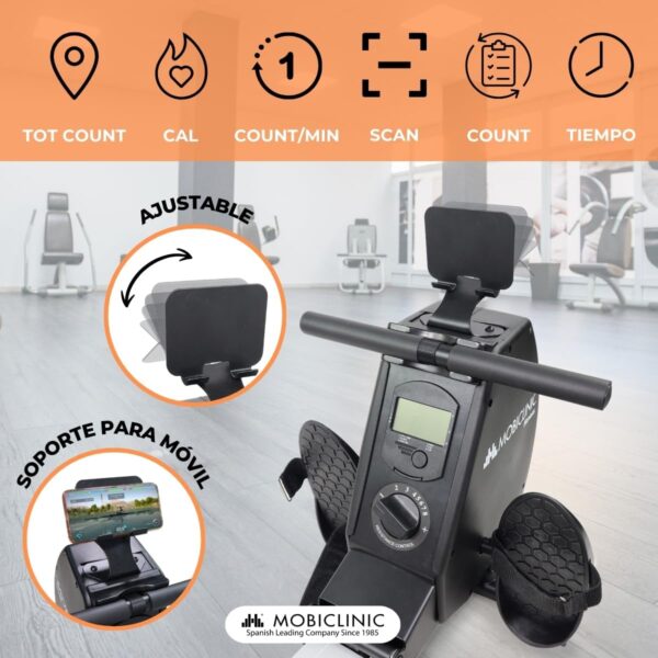 Mobiclinic® Fitness, Maquina de Remo, RowFit, 8 Niveles de Resistencia, Silencioso, Resistencia magnética, Monitor LCD, Soporte para móvil, hasta 120 kg, Volante de inercia de 6kg, Gym en casa - Image 6