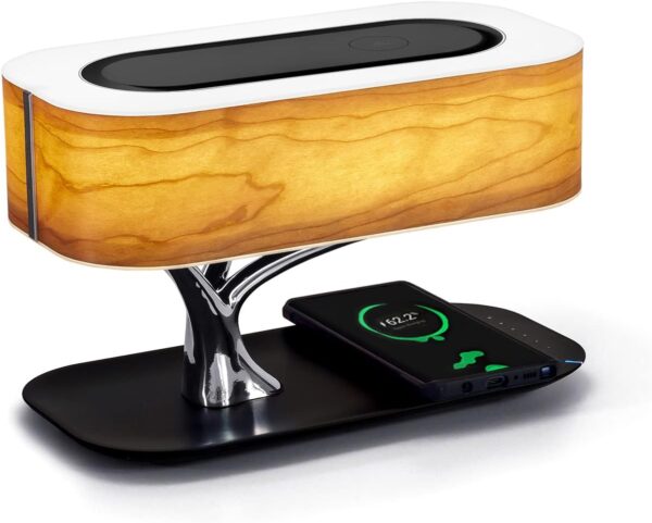 Masdio Lámpara de noche altavoz Bluetooth y cargador inalámbrico, modo de suspensión de oscurecimiento continuo.