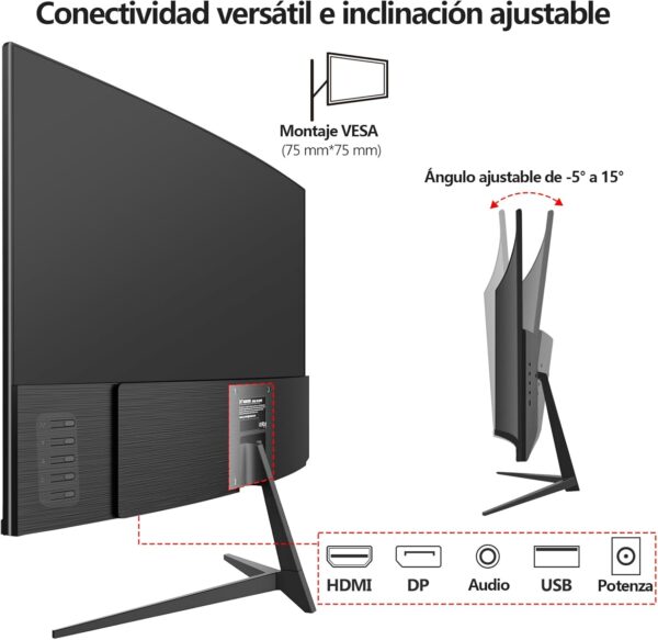 Gawfolk 24 Pulgadas Curvo 180hz Monitor de Juegos de computadora, FHD 1080p 1ms, Freesync, 100% sRGB, Gran Angular de 178 °, HDMI DisplayPart, VESA75 * 75MM Compatible con Soporte de Pared - Negro - Image 5