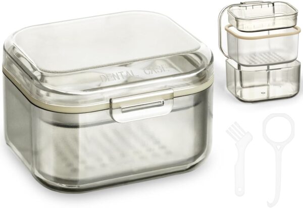 ACWOO Caja de Dentadura Postiza, Caja De Dientes Dentadura, Caja de Baño para Dentaduras, Caja de Almacenamiento de Dentaduras Postizas, Para Limpieza De Almacenamiento De Dientes Postizos