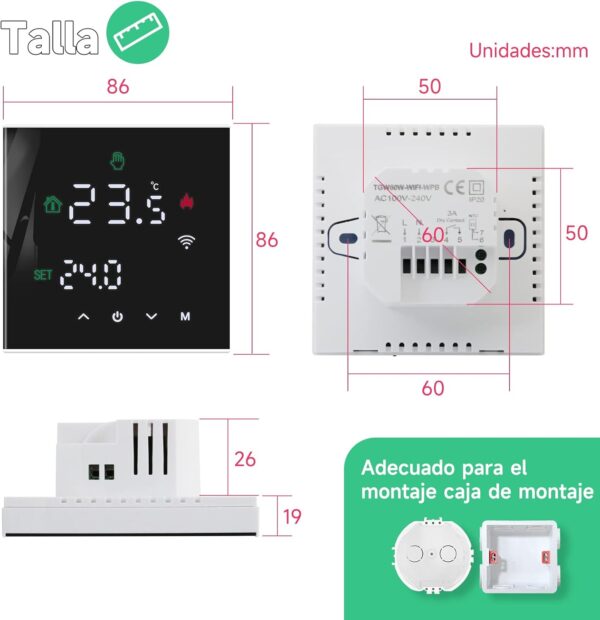Beok Termostato Tuya WiFi para Calefacción de Calderas, Termostato con Alexa Control Vocal,Termostato Inteligente de Ambiente de Programación,Pantalla Táctil LCD Compatible con Google Assistant Negro - Image 3