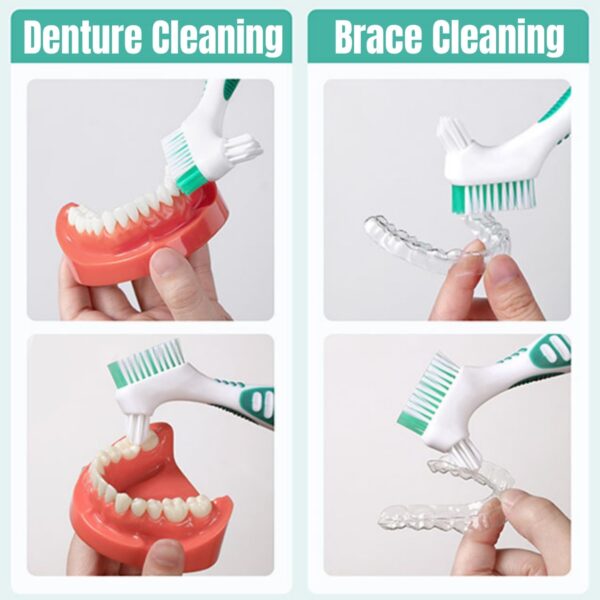 Cepillo de Limpieza de Dentadura, Cepillo para Dentaduras Postizas, Cerdas de Varias Capas, Cepillo Dientes para Cuidado Dentaduras Postizas (Morado + Naranja + Verde + Azul, 6 Piezas) - Image 2
