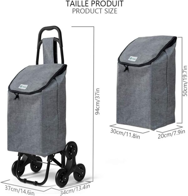 VOUNOT Carro de la Compra con 6 Ruedas para Subir Escaleras, Carrito de la Compra Plegable, Bolsa Impermeable de 32 L, Gris - Image 7