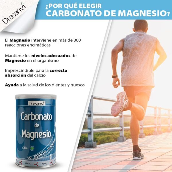 DRASANVI Carbonato de magnesio PURO | Contribuye al funcionamiento normal de huesos, dientes, músculos y sistema nervioso | Disminuye el cansancio y la fatiga | 200grs de polvo=166 dias - Image 4
