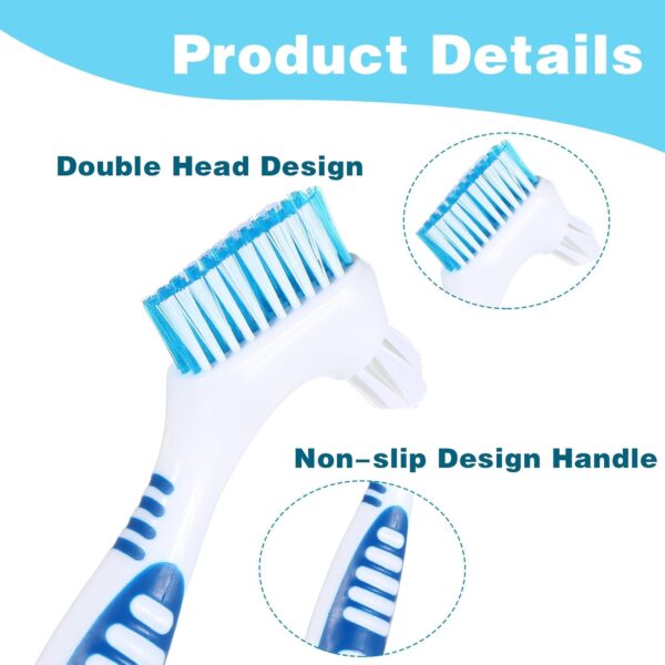 WLLHYF Juego de 2 cepillos de dientes para dentaduras postizas de doble cara, juego de limpiador de dentaduras postizas de alta calidad, cerdas multicapa, mango de goma (azul/naranja) - Image 3