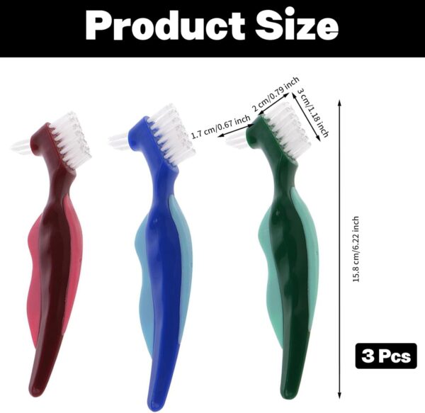 LEUUD 3 Piezas Cepillos de Limpieza de Dientes, Cepillos de Prótesis Portátiles de Doble Punta Dura De, Cepillo Dentadura Postiza, Cepillo Dientes Cerdas Multicapa para Cuidado Dentaduras Postizas - Image 2