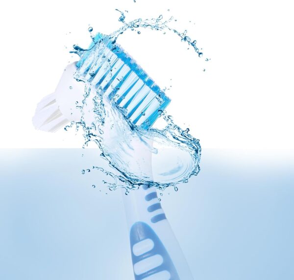 WLLHYF Juego de 2 cepillos de dientes para dentaduras postizas de doble cara, juego de limpiador de dentaduras postizas de alta calidad, cerdas multicapa, mango de goma (azul/naranja) - Image 4