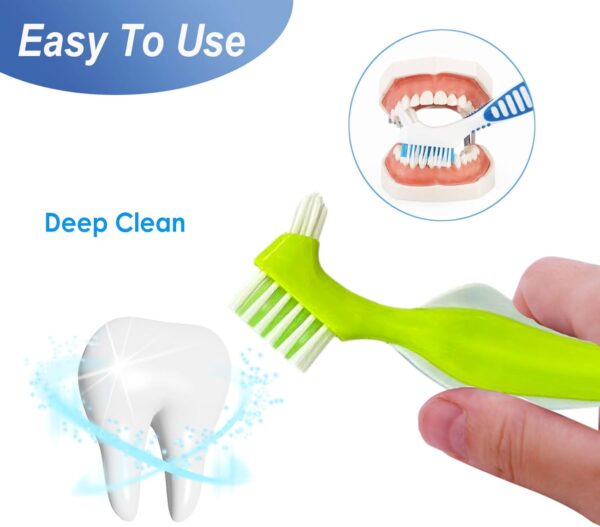5 cepillos de limpieza de dentaduras postizas con cerdas multicapa, cepillo triangular duro de doble cara para limpieza de dientes falsos, multicolor - Image 3