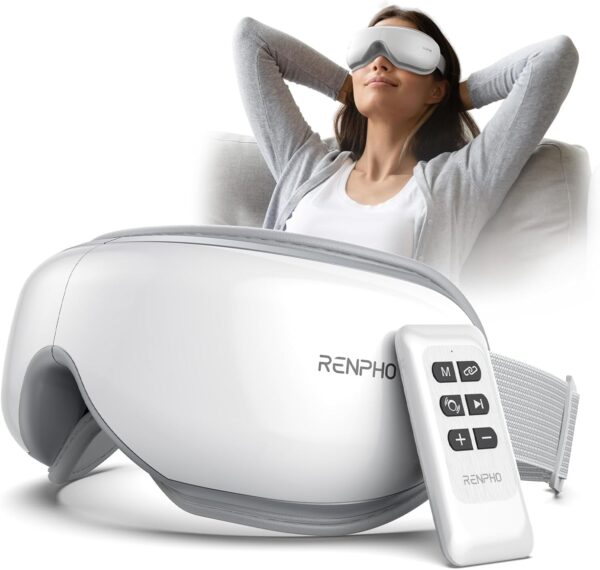 RENPHO Masajeador de ojos con control remoto y calor,Compresión de aire masajear ojos recargable para aliviar la tensión ocular Círculos oscuros Bolsas de ojos Mejorar el sueño regalo dia de la madre