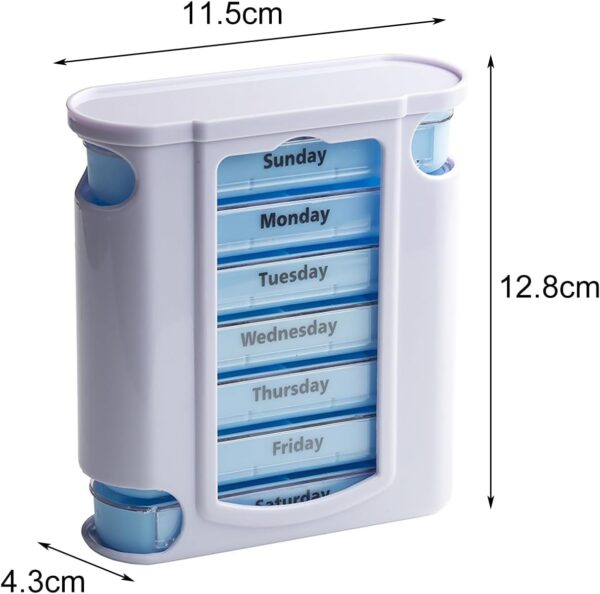 Organizador semanal de pastillas,Pastillero Semanal 7 Dias, Pastillero semanal 4 veces al día, Dosificador de Comprimidos con 28 Compartimentos, 13 x 11,5 x 4,5 cm - Image 2