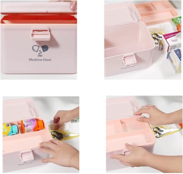 TUKA-i-AKUT 14,6L Caja de Medicamentos 2 Capas, Portátil Botiquín Medicinal con Asa de Transporte, Organizador de Primeros Auxilios, Caja de Botiquines Caseros, Hogar al Aire Libre, TKD6402-XL Rosa - Image 4