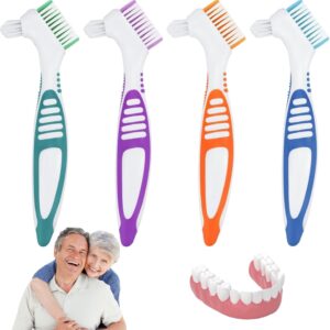 Cepillo Dentaduras Postizas, 4 unidades Cepillo de Dientes para Dentaduras,Postizas con Cabeza de Doble Cerda,Cepillos de Limpieza de Dentaduras,Cepillo para Dentaduras Postizas