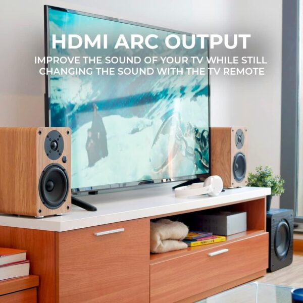 VULKKANO A5 ARC Altavoces Autoamplificados con Woofer de 5.25", Bluetooth 5.0, HDMI ARC, Optica, RCA, USB, con Salida Subwoofer, Monitores de Estudio HiFi con Diseño Elegante, Color Marron - Image 5