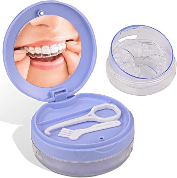 DIDATOOL Caja Ortodoncia, Estuche para Dentaduras Electroplateado con Espejo, Ferula Dental Compatible con Brackets Transparentes, Organiza y Protege tus Suministros Orales(Morado)