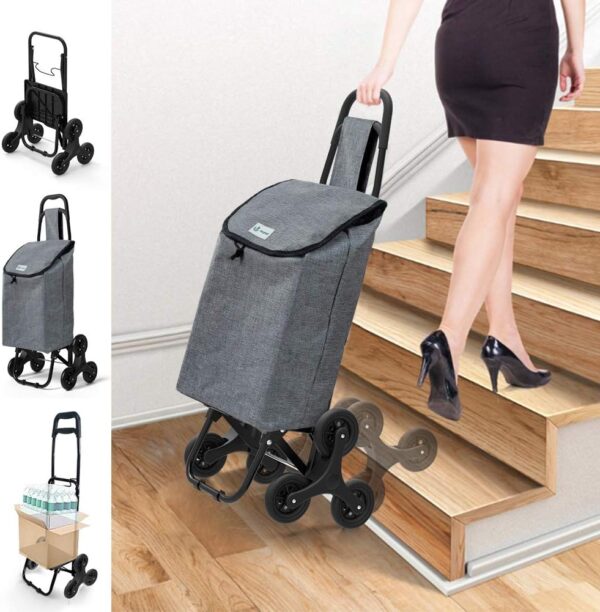 VOUNOT Carro de la Compra con 6 Ruedas para Subir Escaleras, Carrito de la Compra Plegable, Bolsa Impermeable de 32 L, Gris - Image 2
