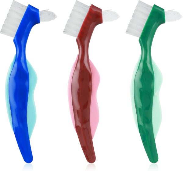 WLLHYF 3 cepillos de dentadura dura de, cepillo de limpieza de prótesis dental, cepillo portátil de doble cara, cerdas multicapa para el cuidado de la dentadura