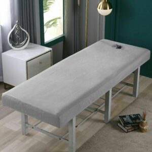 Sábana para mesa de masaje, 27.5 x 74.8 pulgadas, funda de cama de masaje con agujero facial, funda elástica para cama de masaje, lavable y reutilizable (gris)