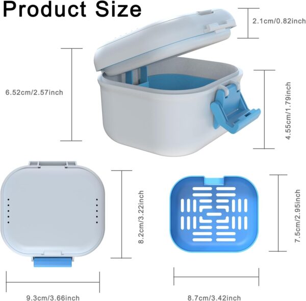 BVN Caja de prótesis a prueba de fugas, almacenamiento de transporte mejorado, caja de baño de dientes con filtro, bandeja para los dientes para remojar las dentaduras postizas, estuche de limpieza de - Image 2
