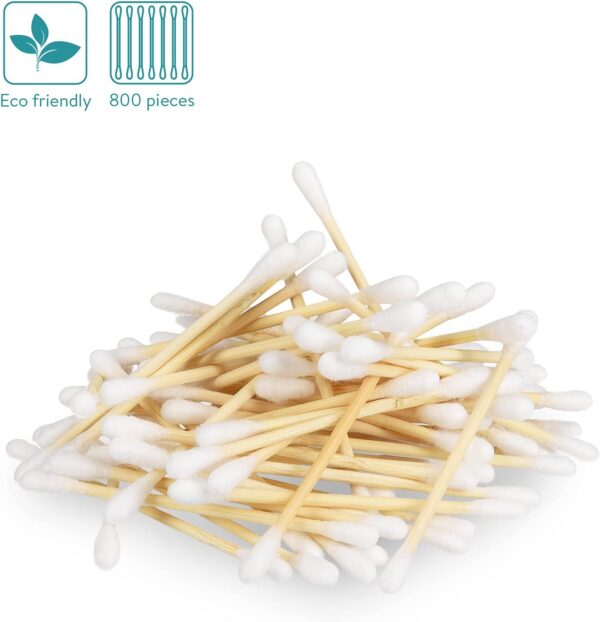 Navaris Bastoncillos para los oídos de bambú y algodón - 800 Palillos de orejas 100% reciclables biodegradables y ecológicos - 4 cajas de 200 uds. - Image 3