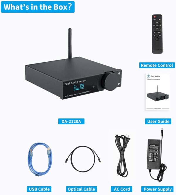Fosi Audio DA2120A Audio Amplificador Bluetooth 5.0 Receptor estéreo 2.1 CH, Mini Compact Clase D integrado Hi-Fi DAC Amplificador para 50W x2 Altavoces y subwoofer activo con control remoto - Image 6