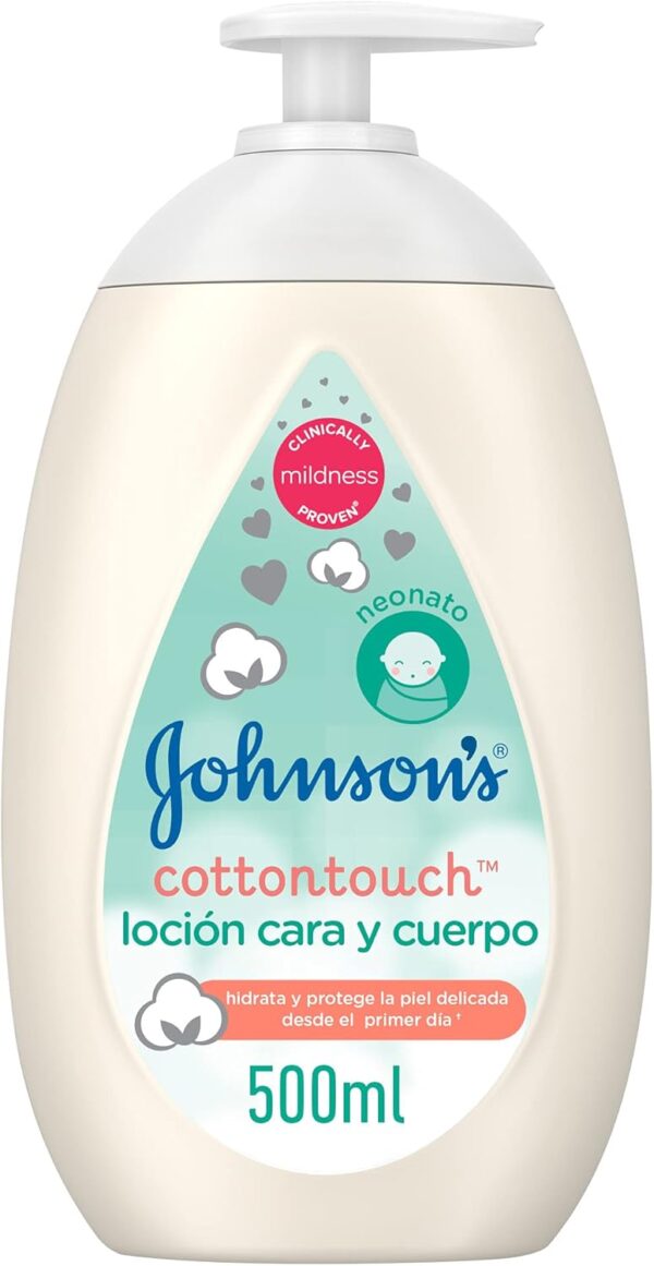 Johnson's Baby CottonTouch Face & Body Lotion, crema hidratante corporal y facial con algodón, crema para bebés recién nacidos, dermatológicamente probada, 1 x 500 ml