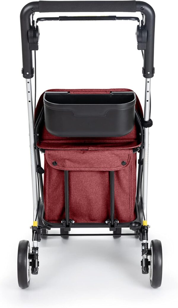 Carlett – Carro de la Compra y Andador con Asiento para Ancianos - Carrito Plegable para Supermercado de 4 Ruedas, con Bolsa Extraíble 29L/15kg – Modelo Comfort, Color Rojo - Image 4