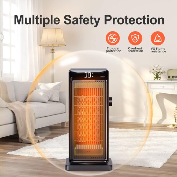 OMISOON Calefactor 2000W, ECO Calefactor bajo Consumo, PTC, 90°Oscilación, Temporizador 24h, Termostato, Rejilla ajustable, Protección contra Sobrecalentamiento y Vuelco, 4 Modo, Calentador, Negro - Image 7