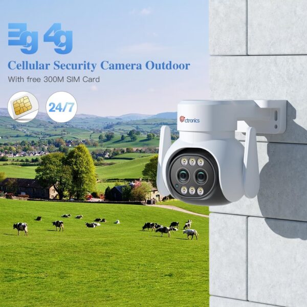 Ctronics 3G/4G LTE Camara Vigilancia con Tarjeta SIM 300M, Doble Lente 6X Zoom Híbrido PTZ IP Cámara, Seguimiento Automático, Zoom Automático, Visión Nocturna en Color, TF & Cloud - Image 2