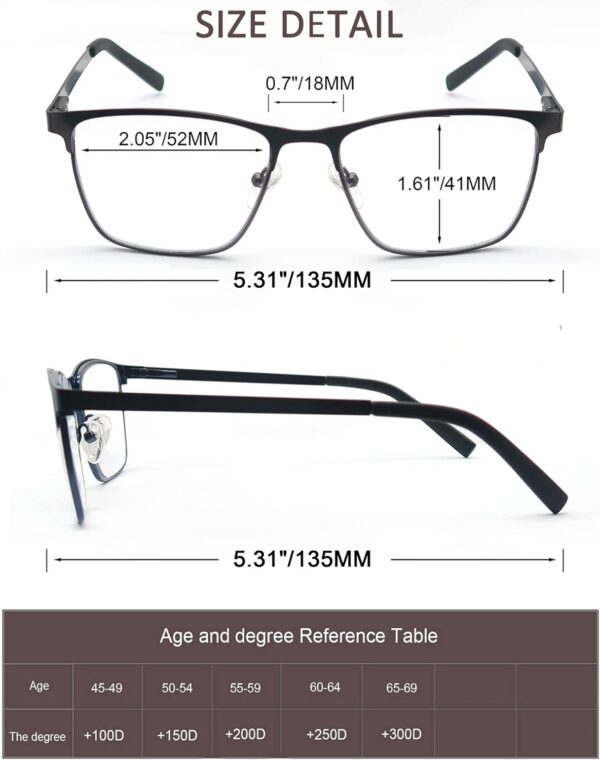 MODFANS Un Pack de 3 Gafas de Lectura Hombres Anti Luz Azul,Rectangular Metal Acero Inoxidable - Lente Clara,Vision Clara - Ligeras Comodas,Colores Gris Marron Azul - Image 4