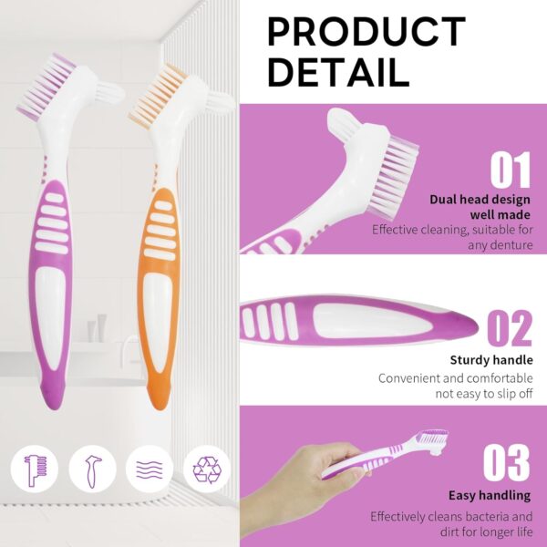 Cepillo para Dentadura Kit, 2 PCS Juego de cepillos de dientes para prótesis, Cepillo Limpiador para Ortodoncia, Limpieza de Dentaduras, Postizas Cepillo De Dientes Doble, Para Dentaduras Cuidado - Image 3