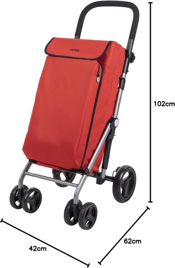 Carlett - Pack Lite Duo|Carro de la Compra + Gancho de Regalo | Carrito Plegable para Supermercado | 4 Ruedas | Manillar Regulable y Freno de Seguridad | Bolsa Extensible 48L | Bolsa Térmica 10L |Rojo - Image 11