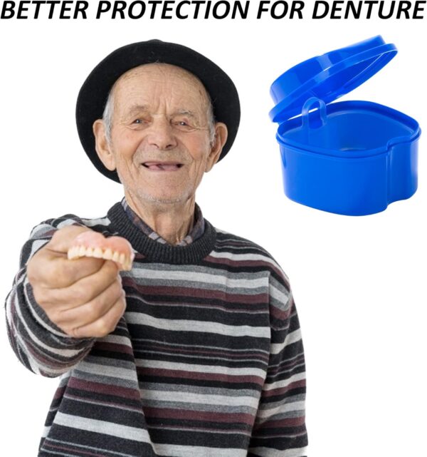 Caja de Dentadura Postiza Caja de Baño Estuche para Dentadura con Colador para Dientes Falsos Almacenamiento Remojo Limpieza Azul Oscuro - Image 4