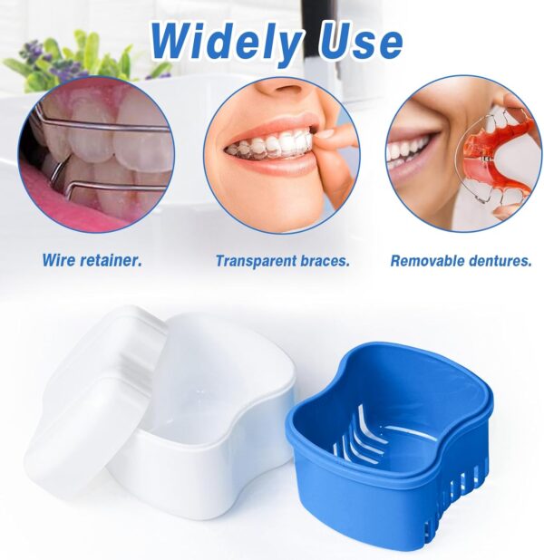 2 Recipiente Para Dentaduras Postizas, Dentaduras Postizas Caja De Almacenamiento Kit De Limpieza De Dentaduras Postizas Caja Aparato Dental Con Filtrar, Con 2 Cepillos De Limpieza - Image 2
