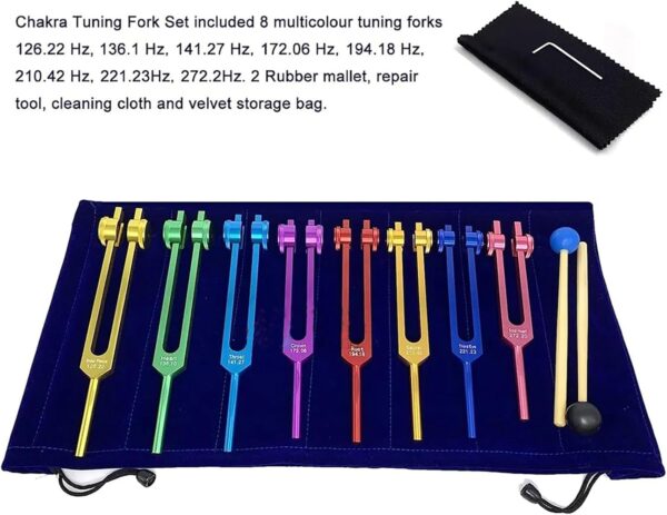 NEWFUN Diapason, Diapasones Terapeuticos Chakras, Juego de Diapasones de 8 Piezas, Para Terapia de Sonido Terapéutico, Vibraciones Equilibrantes, 2 x Martillos de Silicona,1 x Bolsa - Image 2