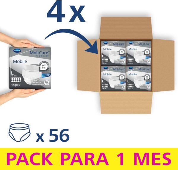 MoliCare Mobile Pañales para Adultos con Incontinencia Severa, Ropa Interior Absorbente para Hombres y Mujeres, talla L, 10 Gotas, 14 unidades, Pack de 4 - Image 2