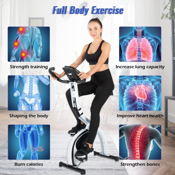 ISE Bicicleta estática plegable Cardio Training Fitness 8 niveles de resistencia magnética pantalla LCD Entrenamiento con sensor de frecuencia cardiaca, SY-810L - Image 8