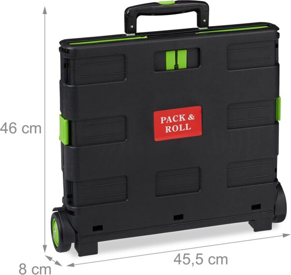 relaxdays Carrito Compra Plegable, Asa Telescópica, 2 Ruedas, Caja Transporte, hasta 35 kg, Plástico y Aluminio, Verde, Caucho, 98 x 45,5 x 37 cm - Image 5