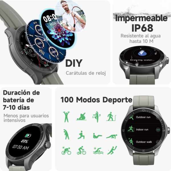 TOOBUR Reloj Inteligente Hombre, Smartwatch Alexa Incorporada 44mm Pantalla IP68 Impermeable con Llamada/podómetro/Seguimiento del Frecuencia Cardíaca/Sueño, para Android iOS - Image 3