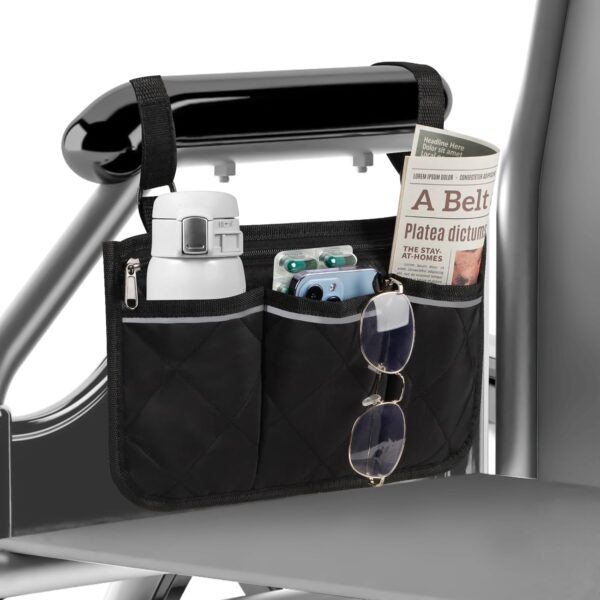 Bolsa Lateral para Silla de Ruedas con Franja Reflectante Bolsa de Almacenamiento Sillas de Ruedas Impermeable Bolsa para Silla de Ruedas con Bolsillos para Andadores Ruedas