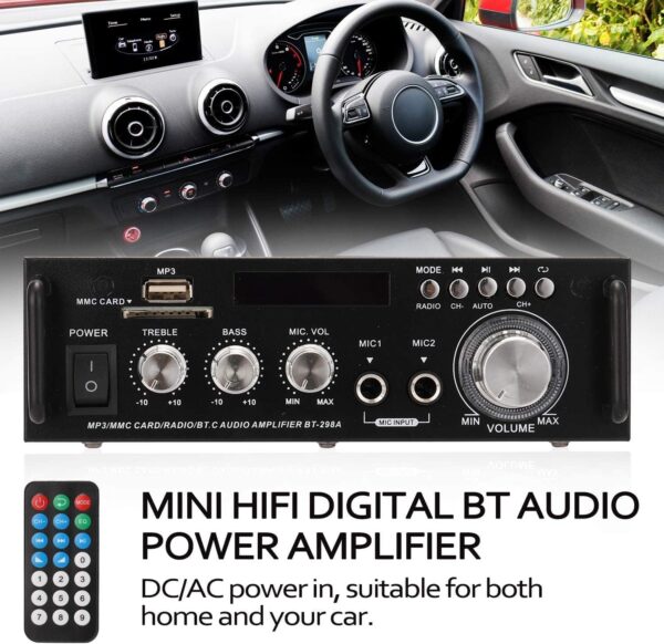 Etlephe Amplificador Audio, Amplificador HiFi, 600W Amplificador Estéreo Bluetooth 5.0,12V 220V 2 Canales, Pantalla LCD, Alta fidelidad, Radio FM Portátil, SD Card/USB Input, para hogar o Coche - Image 7
