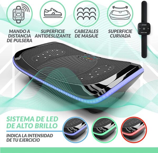 Bluefin Plataforma Vibratoria de Fitness con Triple Motor 4D | Masaje de Terapia Magnética I Altavoces Bluetooth 4.0 (Negro) - Image 3