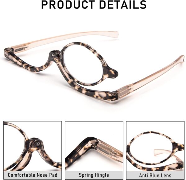 MMOWW Gafas de Lectura de Maquillaje para Mujer, Gafas Giratorias con Bisagras de Resorte para Gafas de Maquillaje Ampliadas con Diseño Plegable de Lente única Volcada (Tortuga carey rosa, +1.5) - Image 7