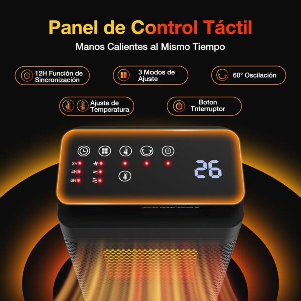 Calefactor Bajo Consumo - 1500W Calefactor Baño,PTC Calentador de 3 Modos,Temporizador 24h,60° Oscilación,Control Remoto,Protección Contra Sobrecalentamiento y Vuelco,para Baño Habitación Salón - Image 2