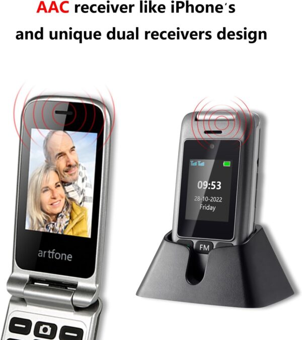 artfone 4G Volte Teléfono Móvil para Personas Mayores Teclas Grandes con Tapa, Doble Pantalla de 2,4 Pulgadas Tecla de Emergencia Botón SOS Cámara Fácil de Usar para Ancianos Flip Base Cargadora G6 - Image 6