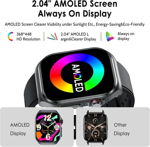 YYKY 2024 ECG Reloj Inteligente con 𝐆𝐥𝐮𝐜𝐞𝐦𝐢𝐚/Ácido Úrico/Lípidos, 2.04" AMOLED Smartwatch con BMI/Fatiga/Emociones, 24/7 Temperatura Corporal, Presión Arterial, Sueño para Android iOS - Image 6