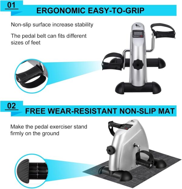 Himaly Mini Bicicleta Estática con Pantalla LCD para Entrenamiento de Brazos y Piernas Pedales Estaticos Minibicicleta Ajustable para Hacer Ejercicio en Casa con tapete antideslizante y correa fija - Image 5