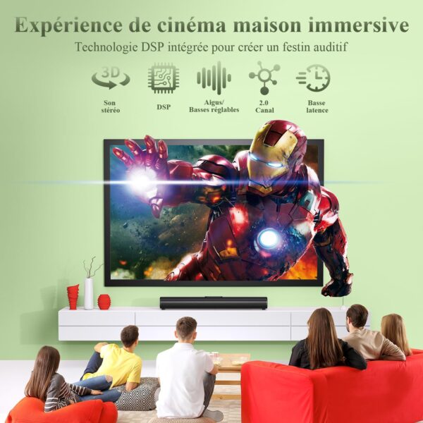 EnjoyNest - Barra de sonido para TV, barra de sonido inteligente de 61 cm, altavoz de audio doméstico, Bluetooth 50 W, con graves y sonido envolvente, barra de sonido para ordenador PC con - Image 3