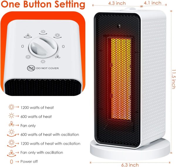 Calentador portátil Calefactor Bajo Consumo Baño Ninonly 11200W Calefactor Bajo Consumo con 90° Oscilación Automática, Protección Contra Sobrecalentamiento y Volcado 6 Modos para Casa, Habitaciones - Image 5